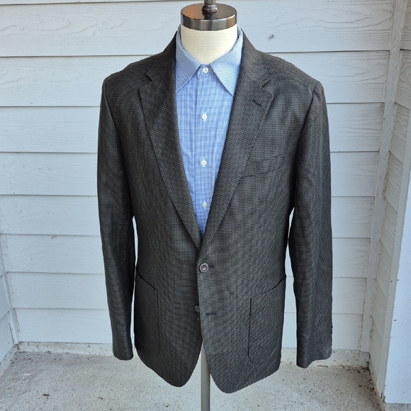 J CREW Ludlow Recent‎ Green Black Cotton Wool Blend Moon Sz 44 R Mens Sport Coat